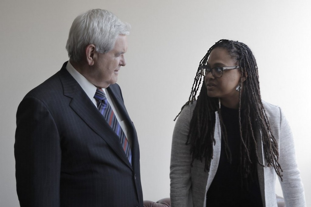 A cineasta Ava DuVernay e o político republicano Newt Gingrich pouco antes de uma das entrevistas do documentário