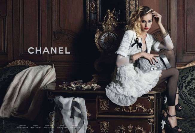 Alice Dellal feat. Chanel boy handbag campaign S-S 2012 by Karl Lagerfeld