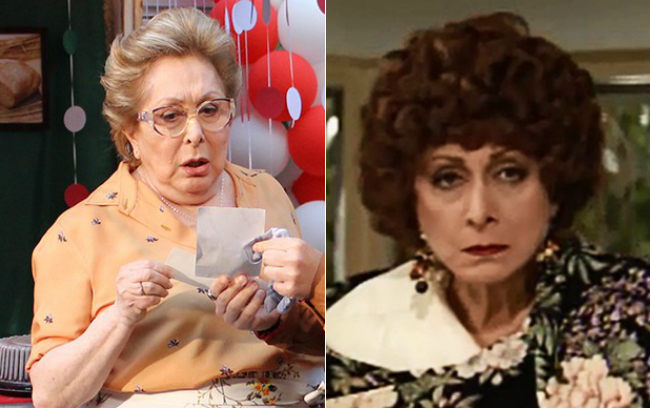 Aracy Balabanian como Geppina de Sol Nascente e Dona Armênia de Rainha da Sucata (Fotos: Divulgação e Reprodução/Globo)