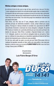 Mensagem de Luiz Flávio Borges D’Urso, pedindo votos para o filho candidato a deputado estadual. (Foto: Divulgação)