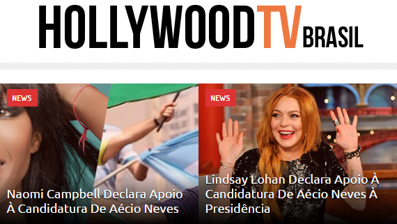 Site da Hollywood TV Brasil destacou o apoio das celebridades. (Foto: Reprodução / Internet)