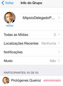 Grupo criado pelo deputado federal Protógenes Queiroz (PCdoB-SP). (Reprodução Whatsapp)