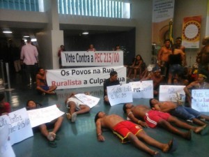 Manifestação de indígenas contra PEC 215 na Câmara dos Deputados. (Foto: Divulgação)